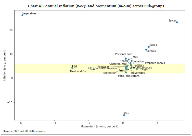 Chart 41: Annual Inflation (y-o-y) and Momentum (m-o-m) across Sub-groups