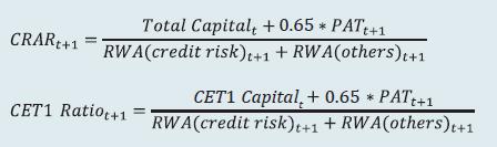 formulae used for projection of CRAR and Common Equity Tier 1 (CET1) ratio